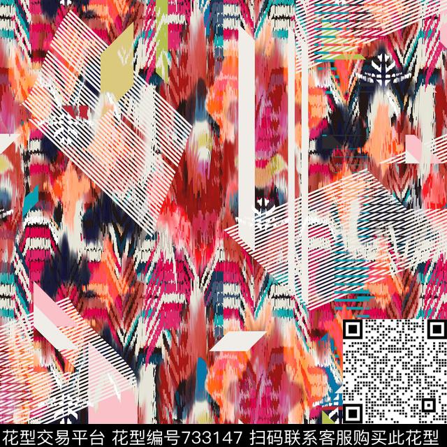 353523.jpg - 733147 - 不规则几何 线条 抽象 - 数码印花花型 － 女装花型设计 － 瓦栏