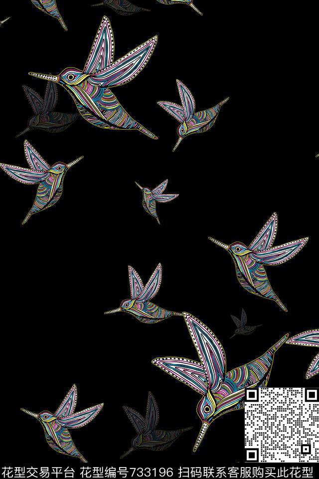 2016110103.jpg - 733196 - 花鸟 动物 鸟类 - 数码印花花型 － 女装花型设计 － 瓦栏