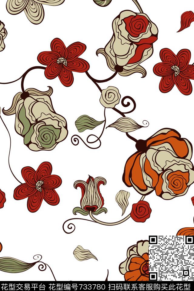 201.jpg - 733780 - 乱花 花朵 花卉 - 传统印花花型 － 女装花型设计 － 瓦栏