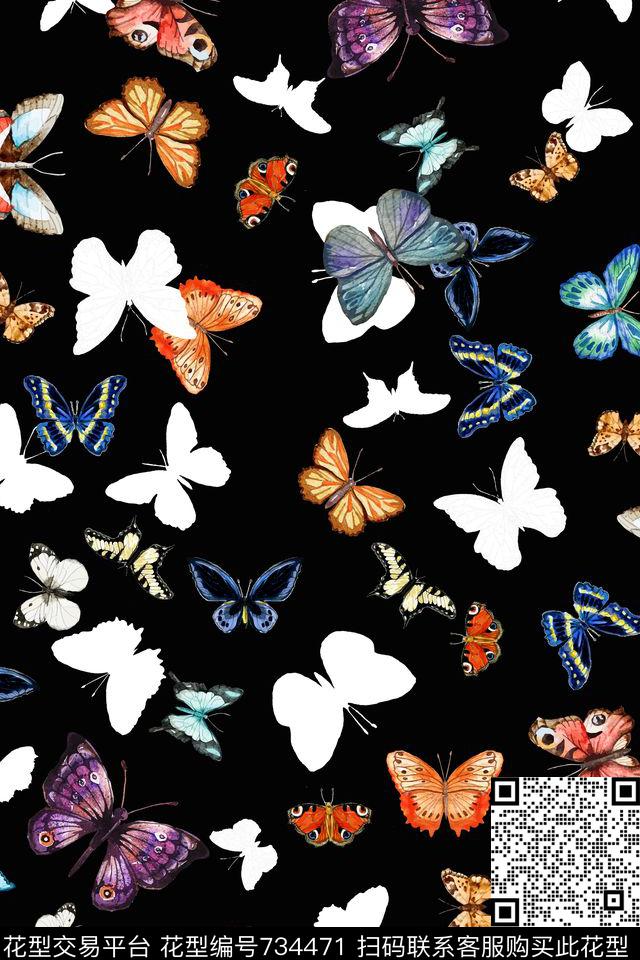 2016110305.jpg - 734471 - 蝴蝶 动物纹 趣味 - 数码印花花型 － 女装花型设计 － 瓦栏