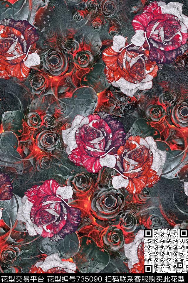 0611-02-01.jpg - 735090 - 流行时尚 玫瑰 花卉 - 数码印花花型 － 女装花型设计 － 瓦栏