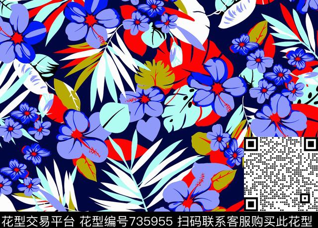 07360.tif - 735955 - 花卉 沙滩花 植物 - 传统印花花型 － 泳装花型设计 － 瓦栏