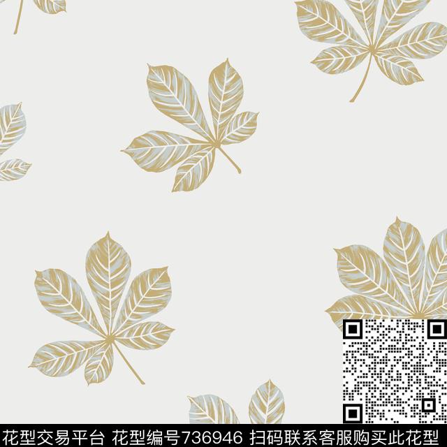 树叶.tif - 736946 - 复古 休闲 树叶 - 传统印花花型 － 女装花型设计 － 瓦栏