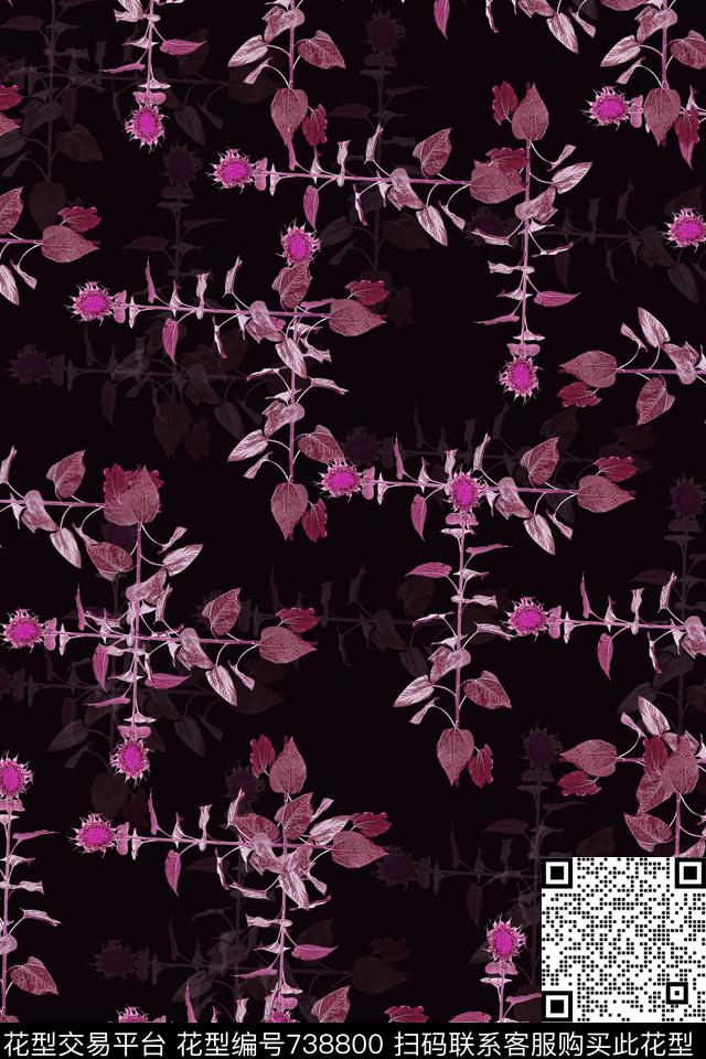 红.jpg - 738800 - 血红 花卉 透明花 - 数码印花花型 － 女装花型设计 － 瓦栏