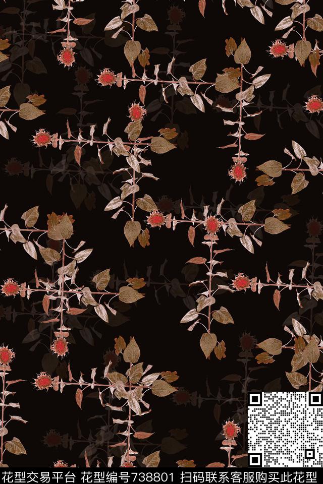 枯萎.jpg - 738801 - 血红 花卉 透明花 - 数码印花花型 － 女装花型设计 － 瓦栏