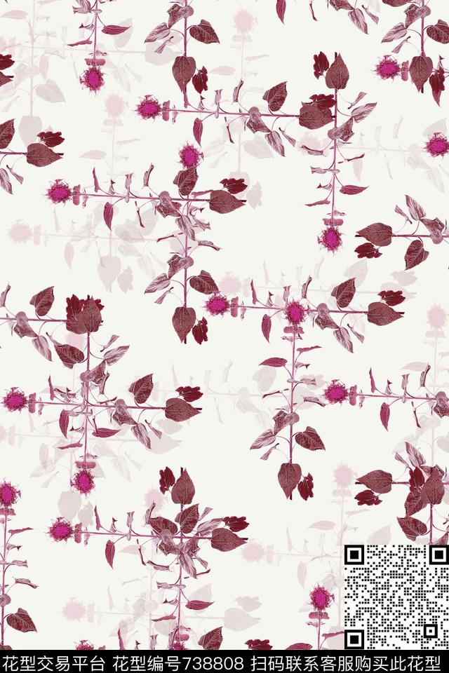 红-白.jpg - 738808 - 血红 花卉 透明花 - 数码印花花型 － 女装花型设计 － 瓦栏