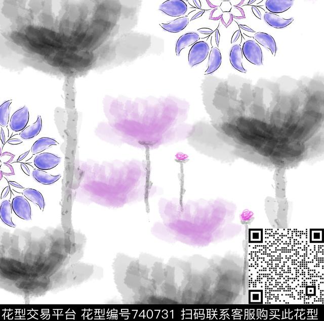 ZENG0026-1.jpg - 740731 - 国画 民族风 中国风 - 数码印花花型 － 女装花型设计 － 瓦栏