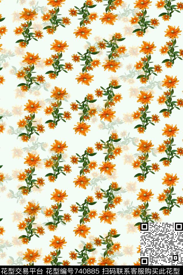 白-橙.jpg - 740885 - 血红 花卉 透明花 - 数码印花花型 － 女装花型设计 － 瓦栏