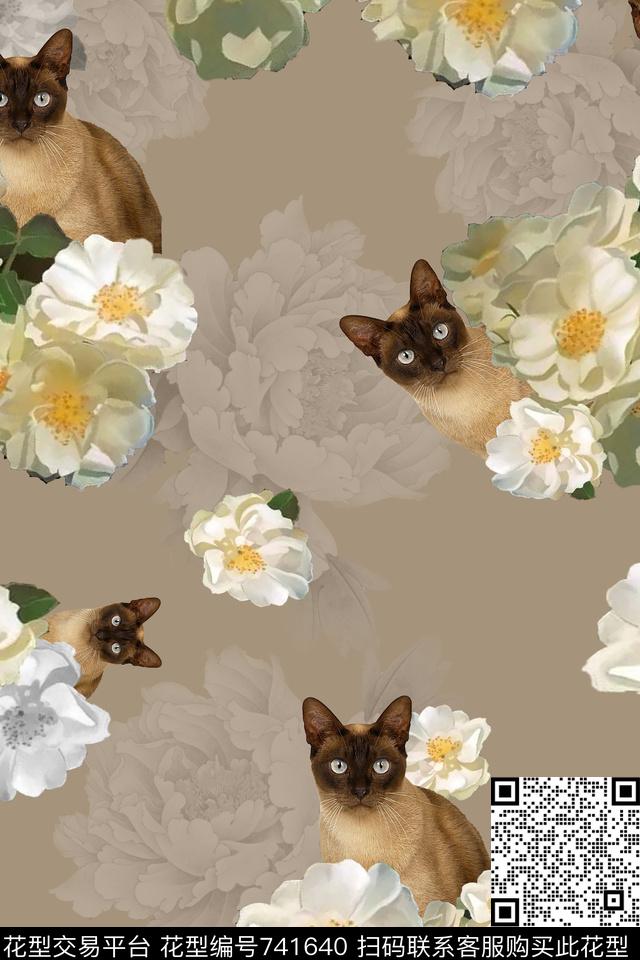 大猫.jpg - 741640 - 趣味 动物 花卉 - 数码印花花型 － 女装花型设计 － 瓦栏