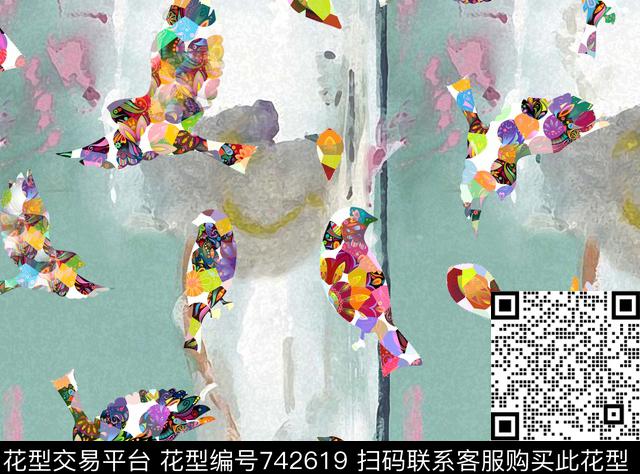变形鸟.jpg - 742619 - 时尚流行抽象 趣味 迷彩变形 - 数码印花花型 － 女装花型设计 － 瓦栏