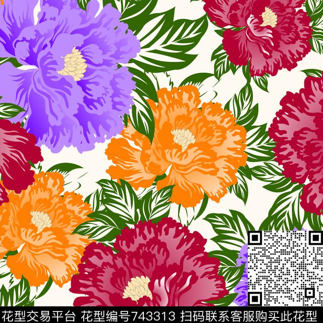 TY0011-2.jpg - 743313 - 牡丹花卉 - 传统印花花型 － 女装花型设计 － 瓦栏