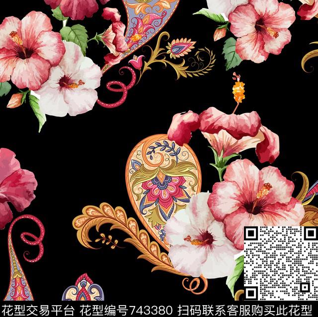 佩斯利花朵.jpg - 743380 - 佩斯利 花卉 要过 - 传统印花花型 － 女装花型设计 － 瓦栏