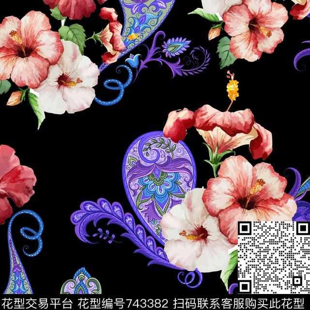 佩斯利花朵2.jpg - 743382 - 腰果 佩斯利 花卉 - 传统印花花型 － 女装花型设计 － 瓦栏