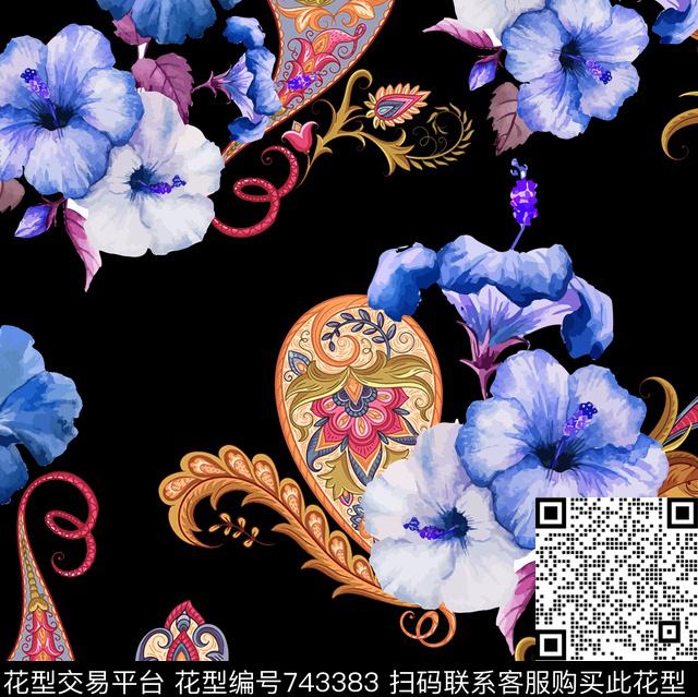 佩斯利花朵3.jpg - 743383 - 腰果 佩斯利 花卉 - 传统印花花型 － 女装花型设计 － 瓦栏