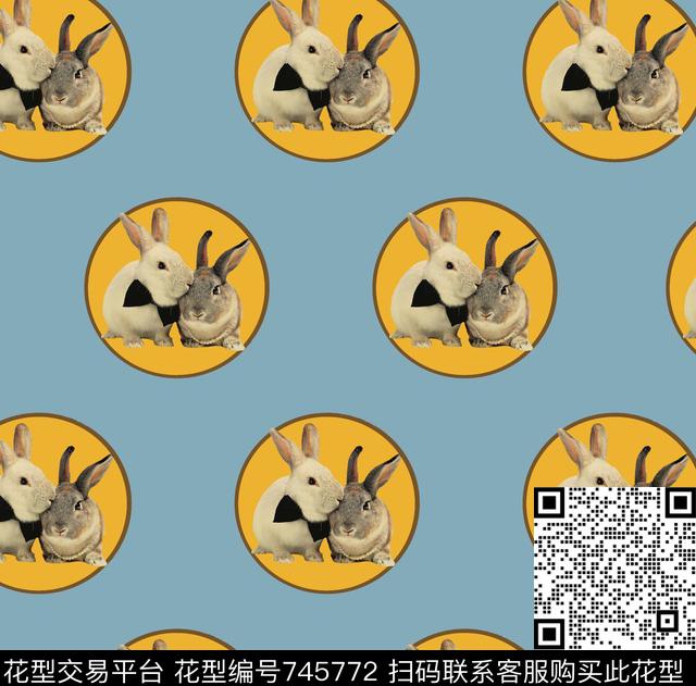 瓦栏20.jpg - 745772 - 动物 兔子 贴图 - 传统印花花型 － 床品花型设计 － 瓦栏
