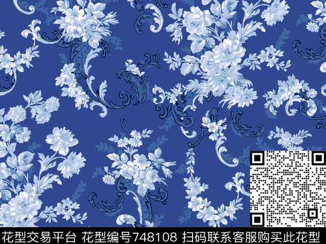SAM00228-(1).tif - 748108 - 青花瓷 花卉 小碎花 - 传统印花花型 － 女装花型设计 － 瓦栏
