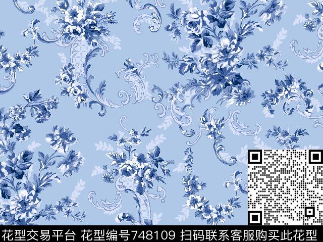 SAM00228-(2).tif - 748109 - 青花瓷 花卉 小碎花 - 传统印花花型 － 女装花型设计 － 瓦栏