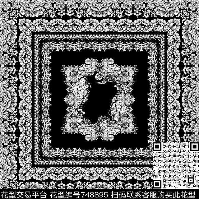 161126-3.jpg - 748895 - 黑白花 - 传统印花花型 － 方巾花型设计 － 瓦栏