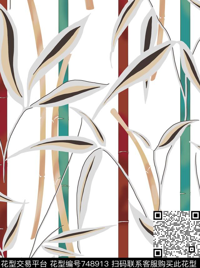 竹叶-6.21-amy.tif - 748913 - 竖条 叶子 竹子 - 传统印花花型 － 女装花型设计 － 瓦栏