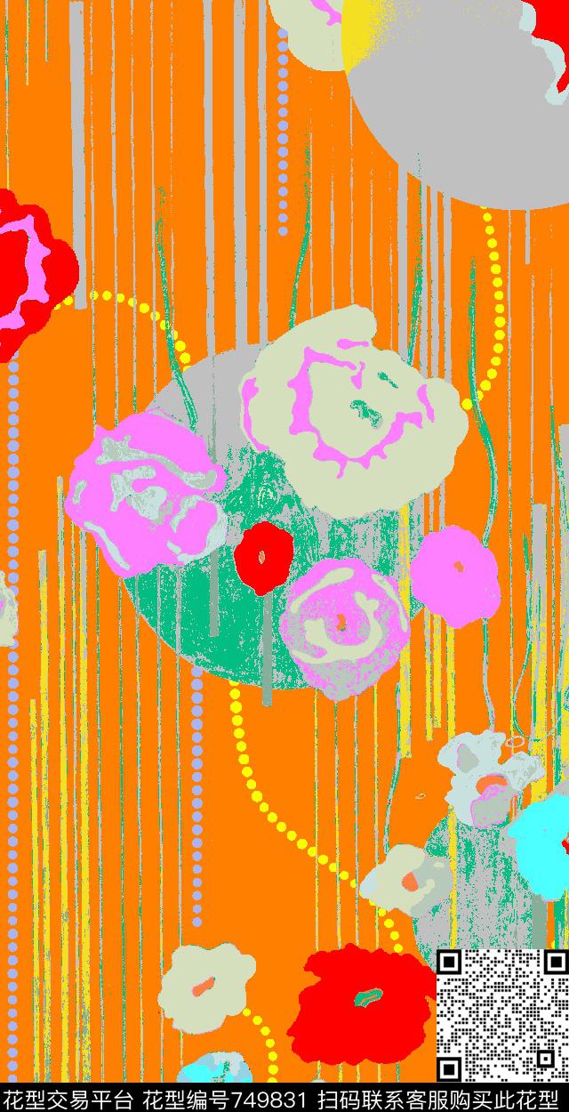 无-2.tif - 749831 - 格子 抽象 花卉 - 数码印花花型 － 窗帘花型设计 － 瓦栏