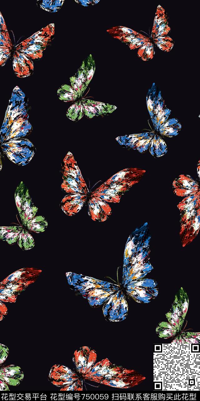 227.jpg - 750059 - 昆虫 蝴蝶 数码 - 数码印花花型 － 女装花型设计 － 瓦栏