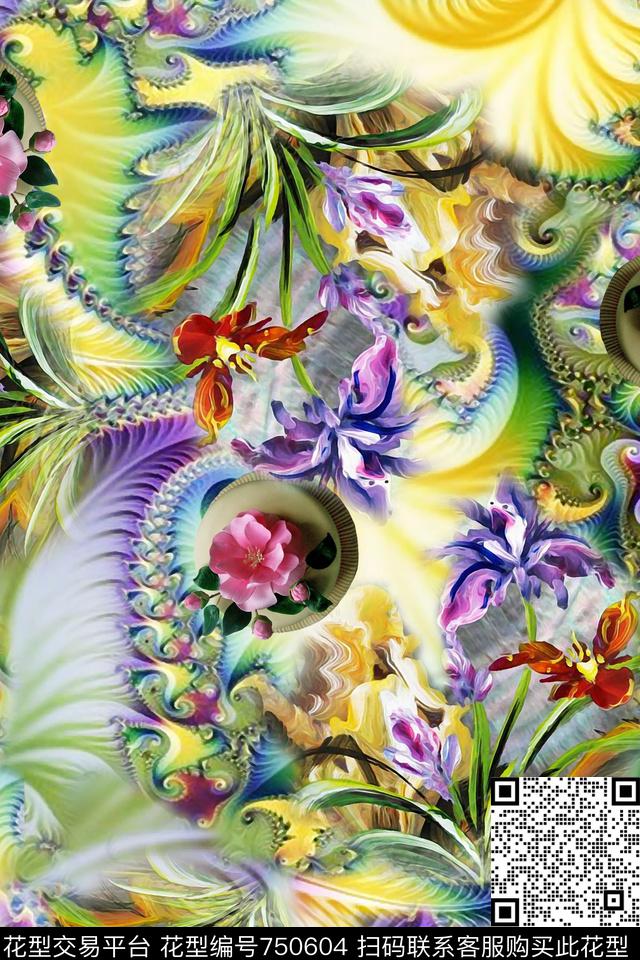 抽象 底纹 油画花卉.jpg - 750604 - 抽象 分形几何 花卉 - 数码印花花型 － 女装花型设计 － 瓦栏