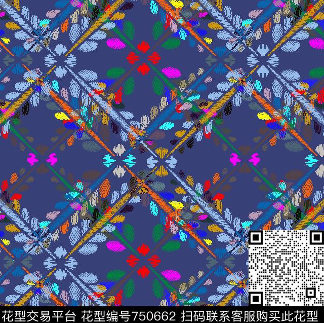 苏格兰情-2.tif - 750662 - 格子 抽象 花卉 - 数码印花花型 － 其他花型设计 － 瓦栏