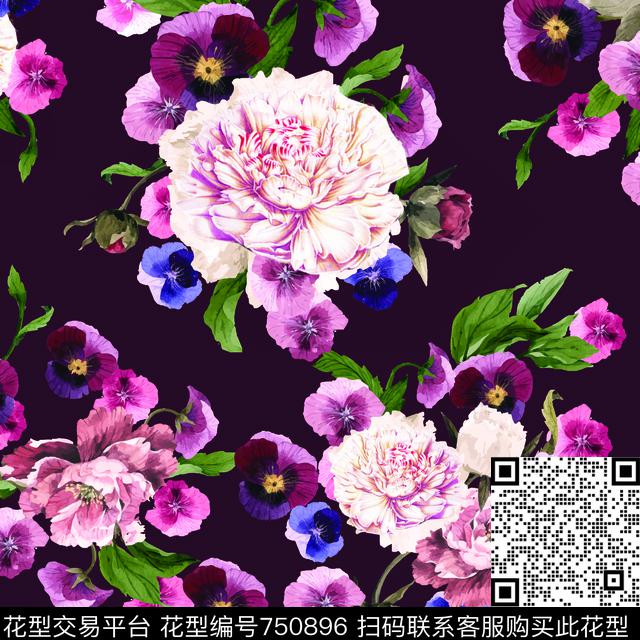花卉.tif - 750896 - 中国 牡丹 花朵 - 传统印花花型 － 箱包花型设计 － 瓦栏