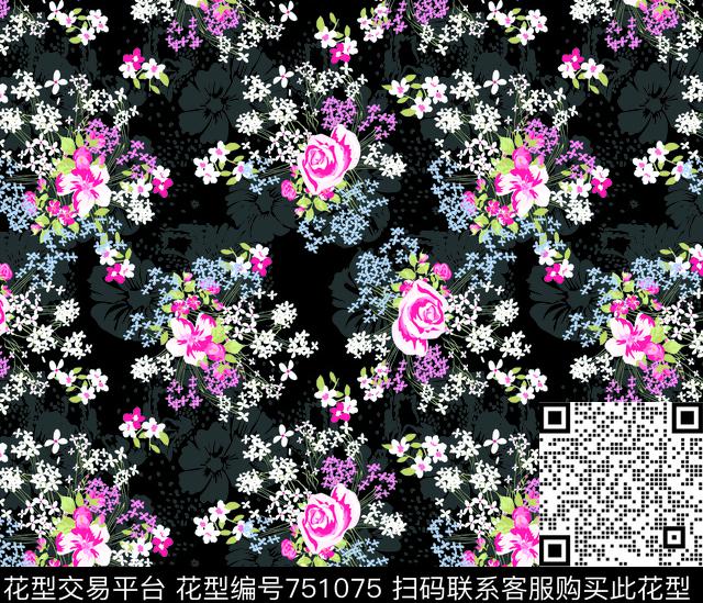 红花.tif - 751075 - 花朵 花卉 玫瑰 - 传统印花花型 － 窗帘花型设计 － 瓦栏