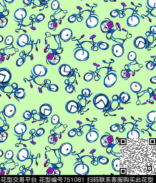 自行车.tif - 751081 - 自行车 线条 形状 - 传统印花花型 － 泳装花型设计 － 瓦栏