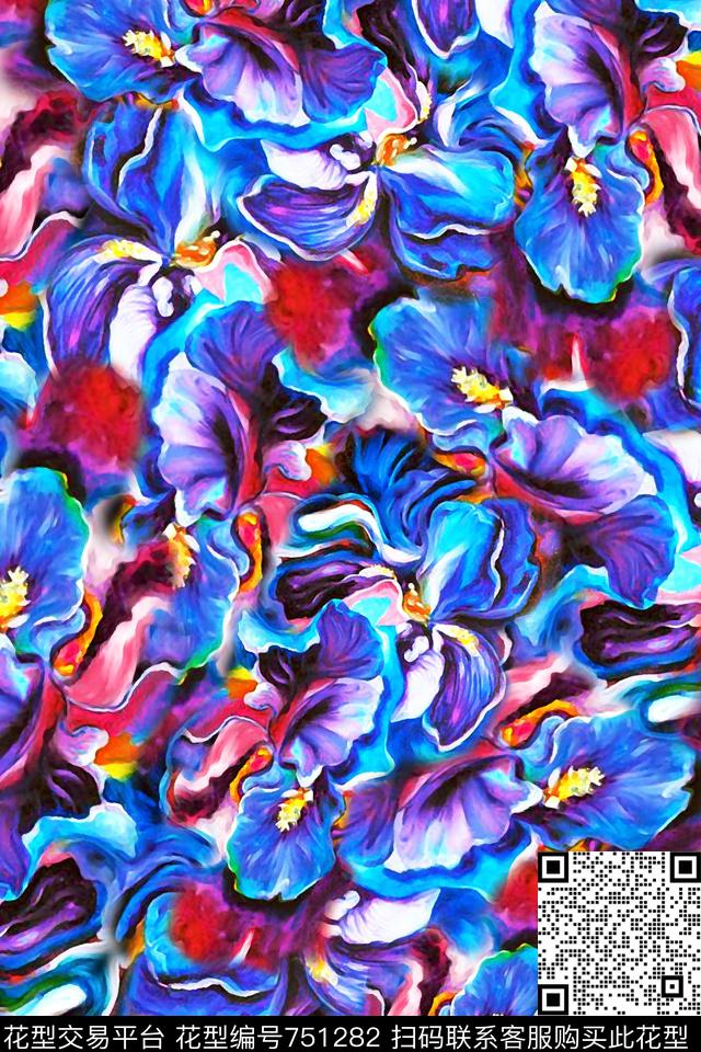抽象 迷彩 花卉.jpg - 751282 - 抽象 迷彩 立体花卉 - 数码印花花型 － 女装花型设计 － 瓦栏