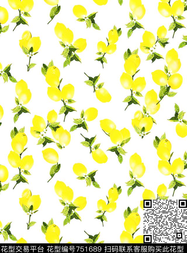 柠檬.tif - 751689 - 水果 柠檬 叶子 - 传统印花花型 － 泳装花型设计 － 瓦栏