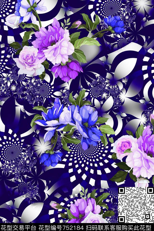 W44-1.jpg - 752184 - 几何波普艺术 几何拼接 素雅花卉 - 数码印花花型 － 女装花型设计 － 瓦栏