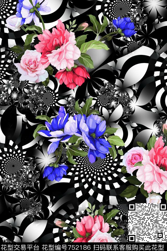 W44-3.jpg - 752186 - 几何波普艺术 几何拼接 素雅花卉 - 数码印花花型 － 女装花型设计 － 瓦栏