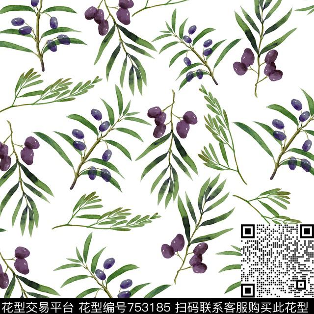 20161125 1.tif - 753185 - 橄榄 水彩 手绘 - 数码印花花型 － 女装花型设计 － 瓦栏