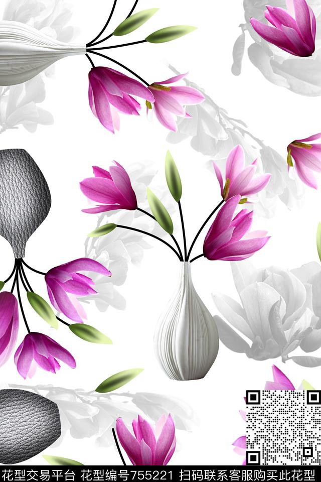 HX19.jpg - 755221 - 花型 手绘花卉 花卉 - 数码印花花型 － 女装花型设计 － 瓦栏