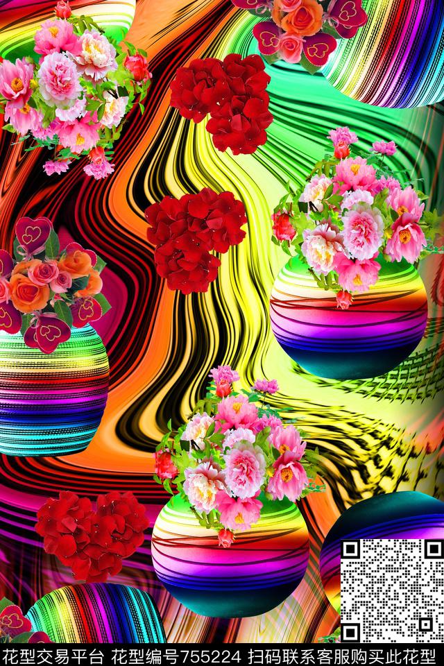 HX21.jpg - 755224 - 抽象油画 玫瑰花卉 花卉 - 数码印花花型 － 女装花型设计 － 瓦栏