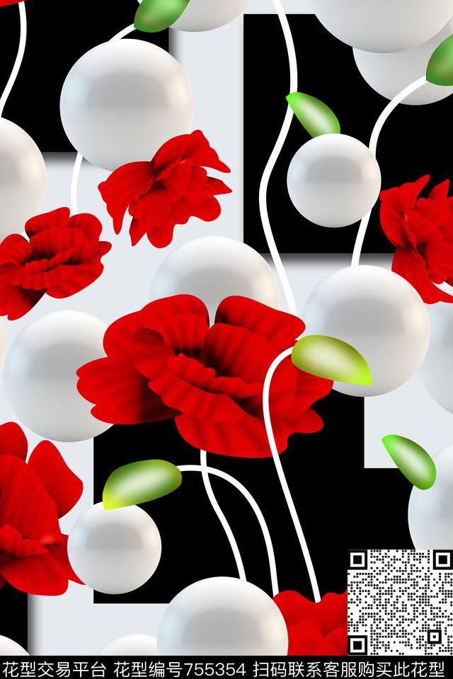 HX34.jpg - 755354 - 手绘花卉 玫瑰花卉 球 - 数码印花花型 － 女装花型设计 － 瓦栏