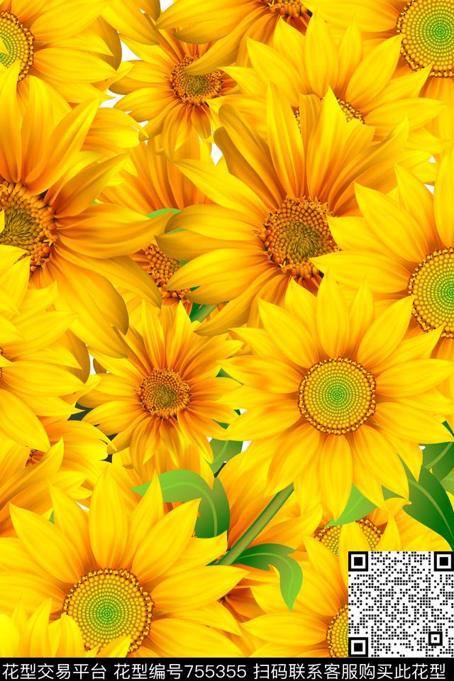 HX35.jpg - 755355 - 花卉· 向日葵 太阳花 - 数码印花花型 － 女装花型设计 － 瓦栏