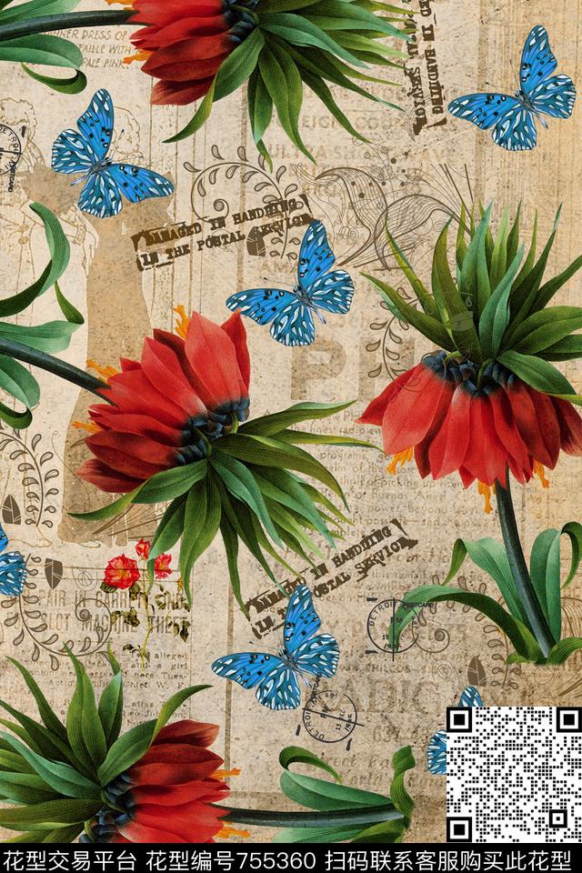 HX40.jpg - 755360 - 花卉 欧式背景 蝴蝶· - 数码印花花型 － 女装花型设计 － 瓦栏