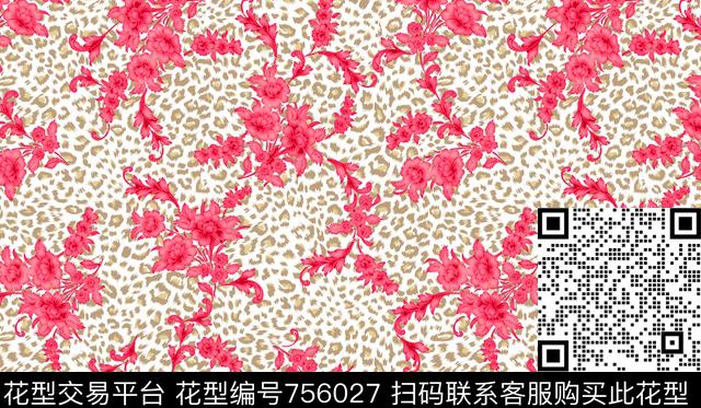 SAM00249-(1).tif - 756027 - 大花 花卉 豹纹 - 传统印花花型 － 女装花型设计 － 瓦栏