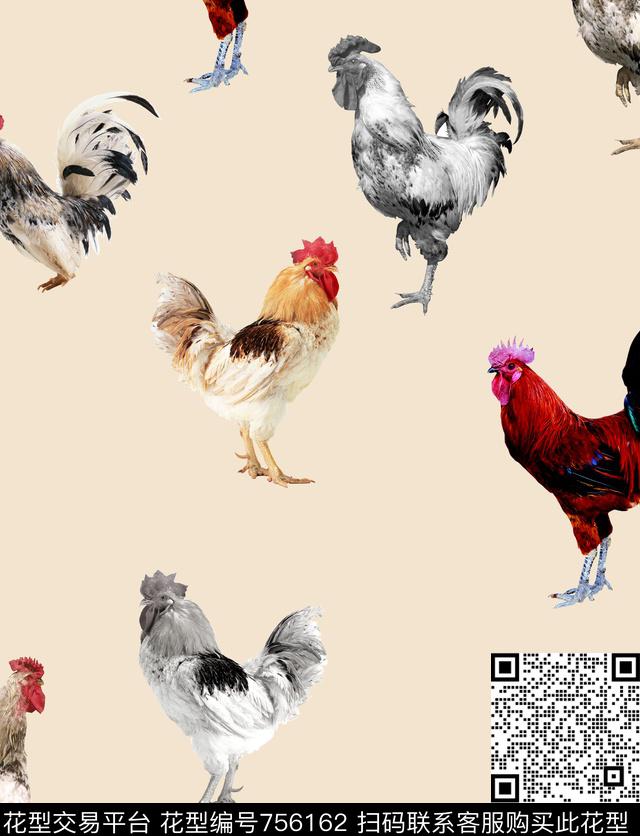 MF62.jpg - 756162 - 鸡年花型 动物 黑白 - 数码印花花型 － 女装花型设计 － 瓦栏