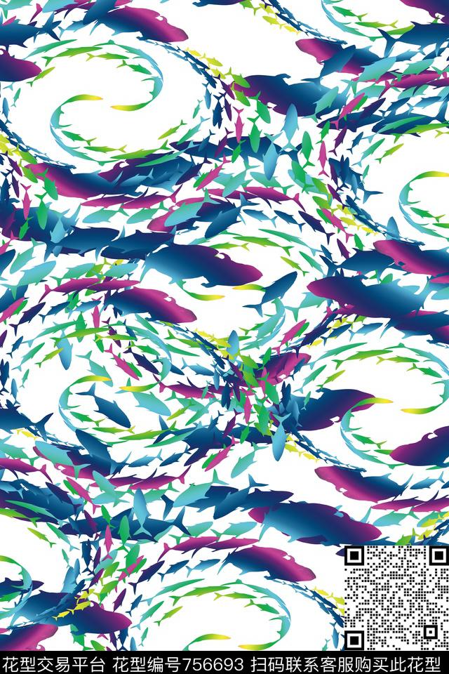 海底的鱼.jpg - 756693 - 热带鱼 海底 花纹 - 数码印花花型 － 女装花型设计 － 瓦栏