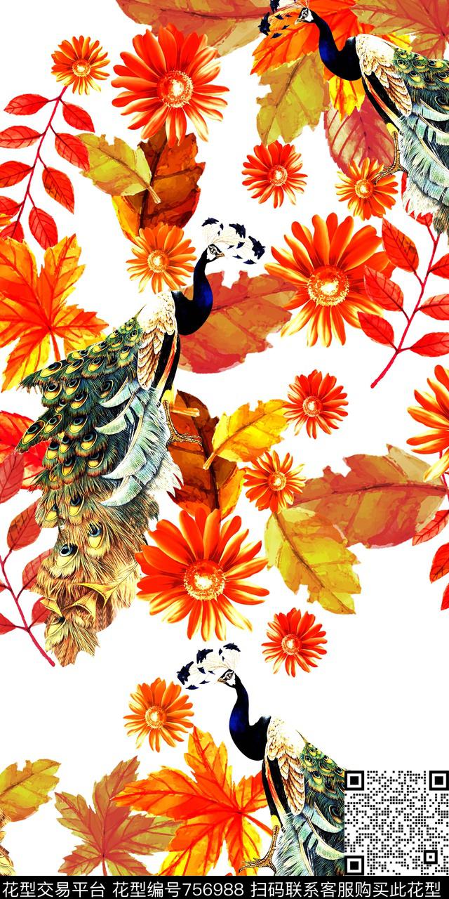 238f.jpg - 756988 - 孔雀羽毛 花卉 手绘 - 数码印花花型 － 女装花型设计 － 瓦栏