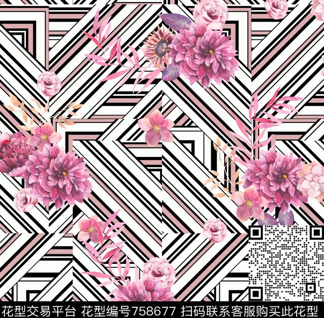 hyl0057.jpg - 758677 - 几何 花朵 花卉 - 数码印花花型 － 女装花型设计 － 瓦栏