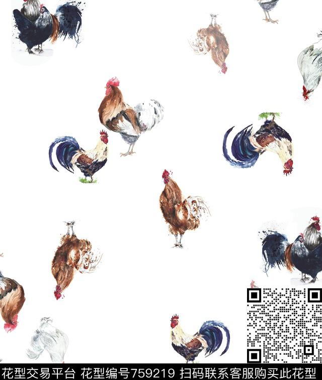 hyl0060.jpg - 759219 - 暗纹 动物 鸡 - 数码印花花型 － 女装花型设计 － 瓦栏