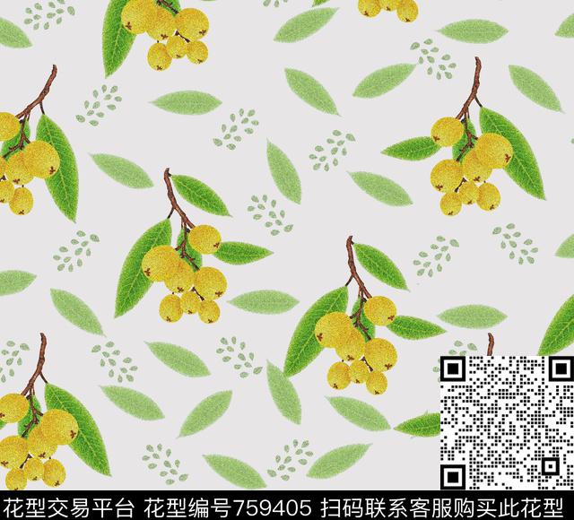 琵琶-2.tif - 759405 - 风景 植物 绿色 - 数码印花花型 － 女装花型设计 － 瓦栏