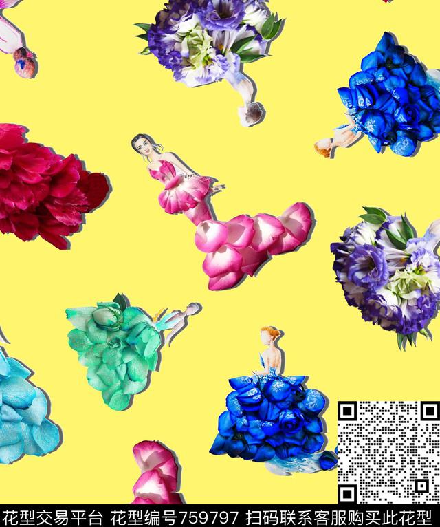 MF63-1.jpg - 759797 - 花卉与插画结合 流行趋势 春夏 - 数码印花花型 － 女装花型设计 － 瓦栏