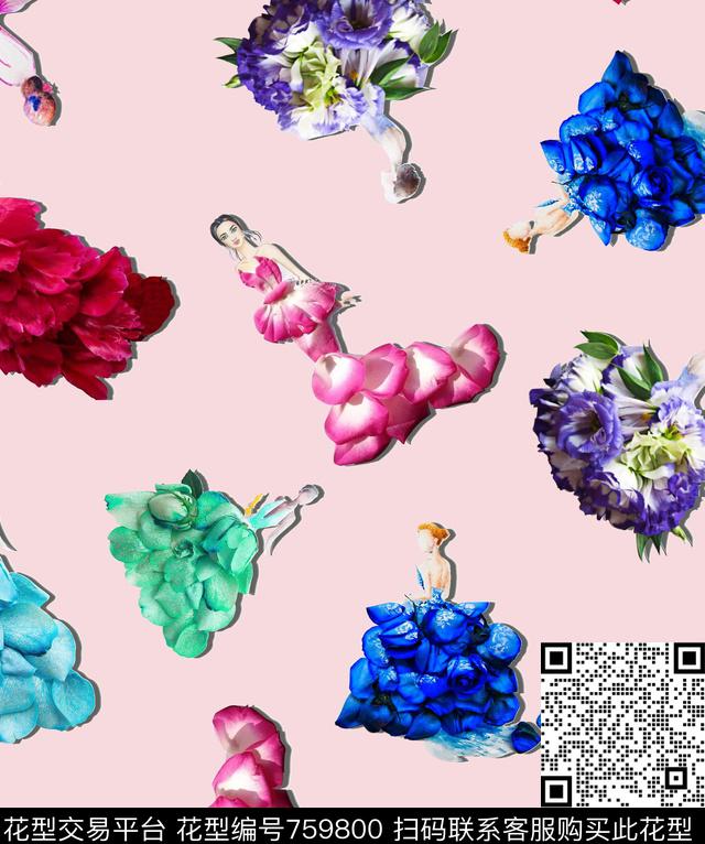 MF63-3.jpg - 759800 - 流行趋势 插画女孩 花卉与插画结合 - 数码印花花型 － 女装花型设计 － 瓦栏