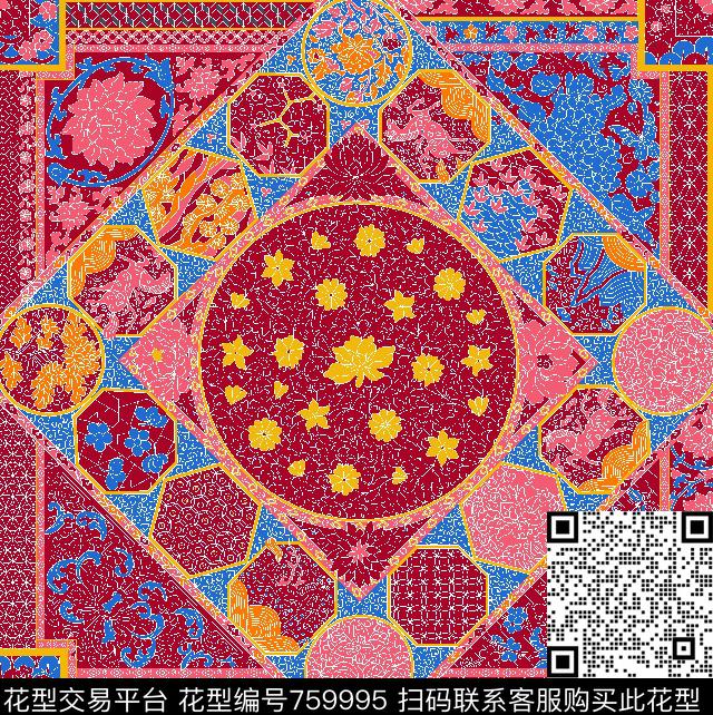 121499..tif - 759995 - 民族风 几何 花朵 - 传统印花花型 － 长巾花型设计 － 瓦栏